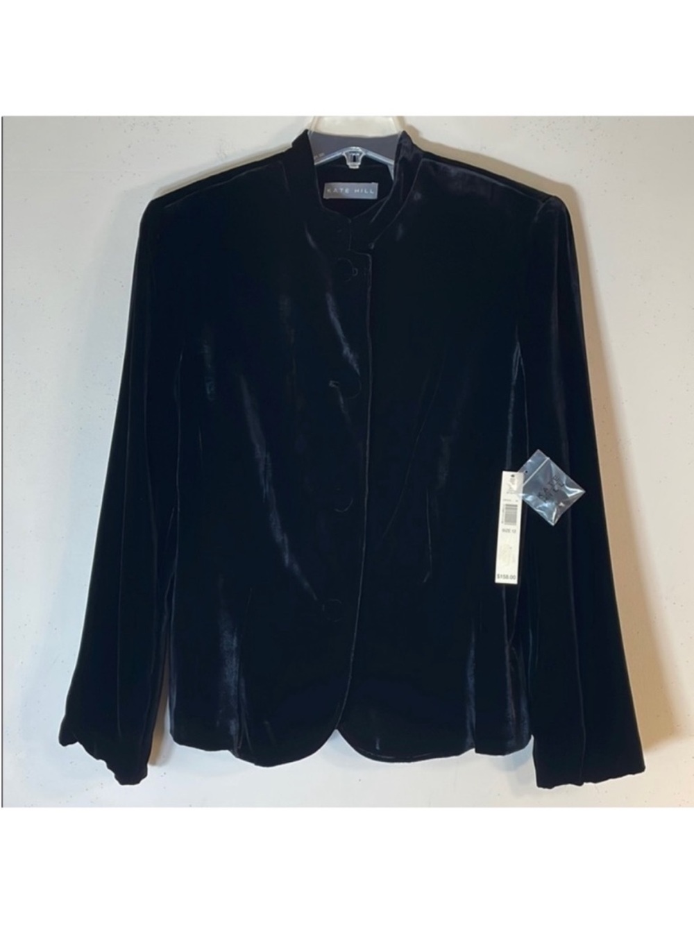 Kate Hill Black Velvet Stand Collar Blazer